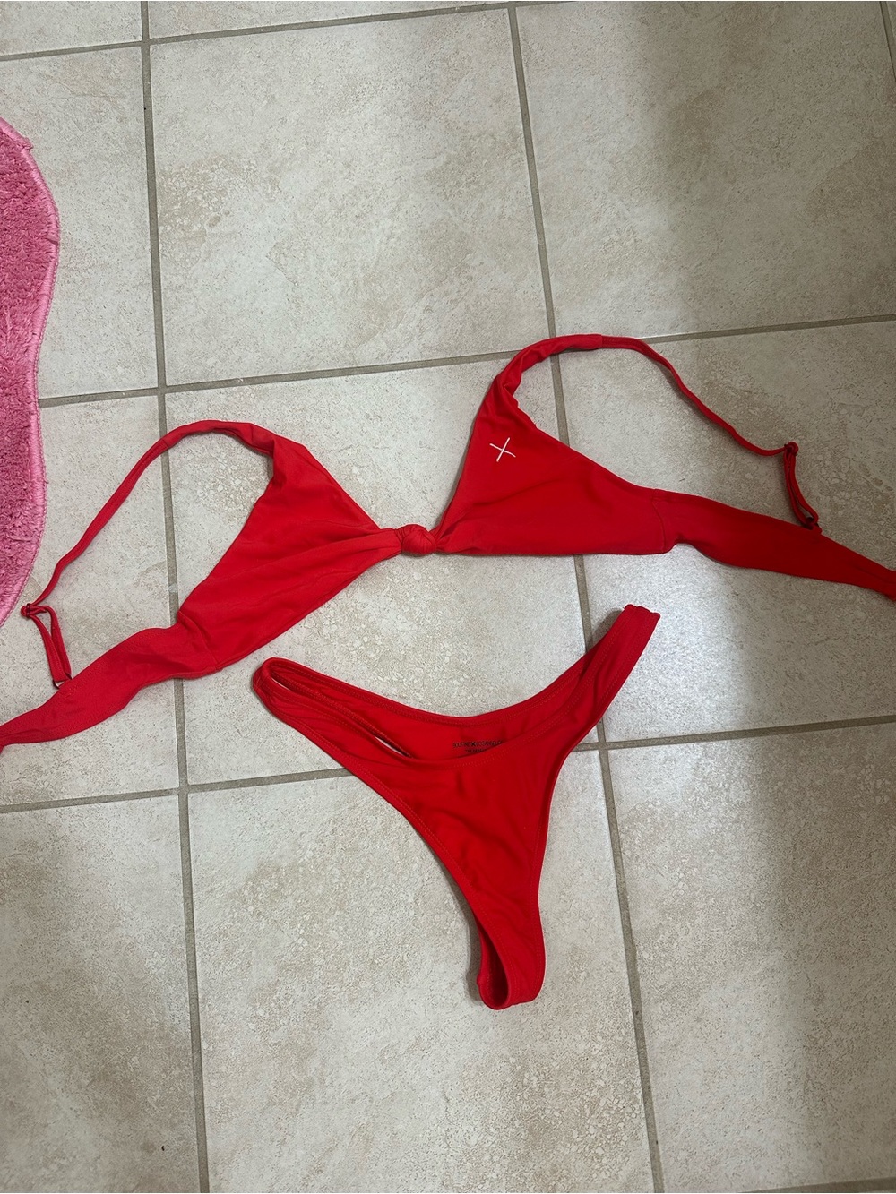 Boutine LA Red Knotted Triangle Bikini Set